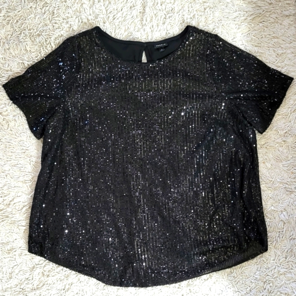 Torrid Black Sequin Short Sleeve Blouse